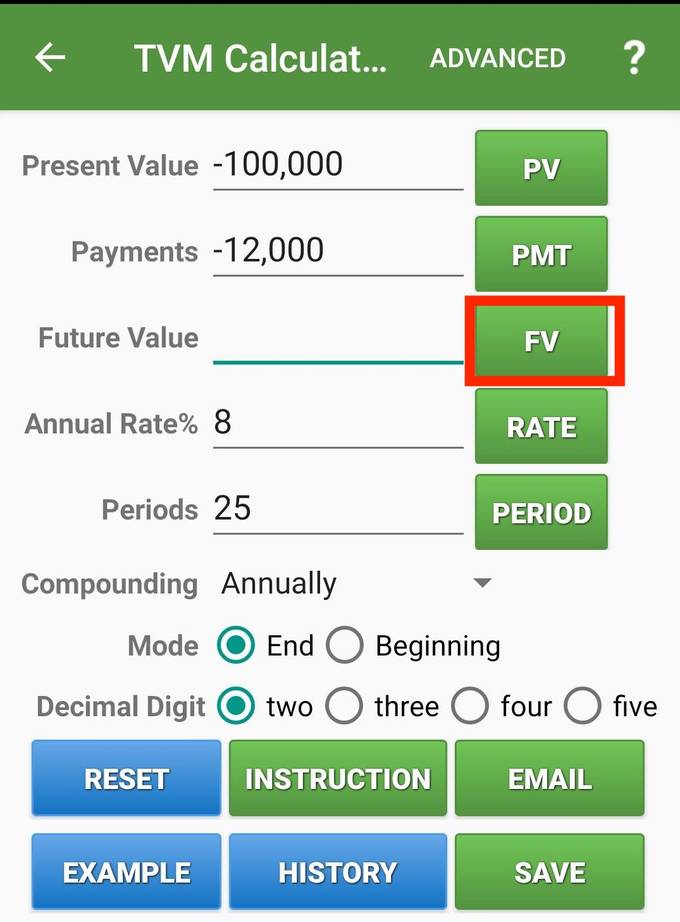ตัวอย่างการคำนวณมูลค่าเงินในอนาคตผ่าน TVM Calculator